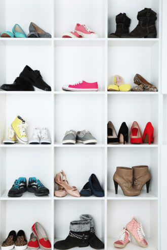 open shelving for shoe storage in small closet — best shoe storage ideas for small spaces