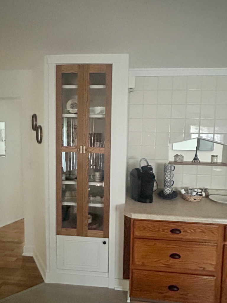 pantry converted to built-in china cabinet plexiglass door kitchen DIY