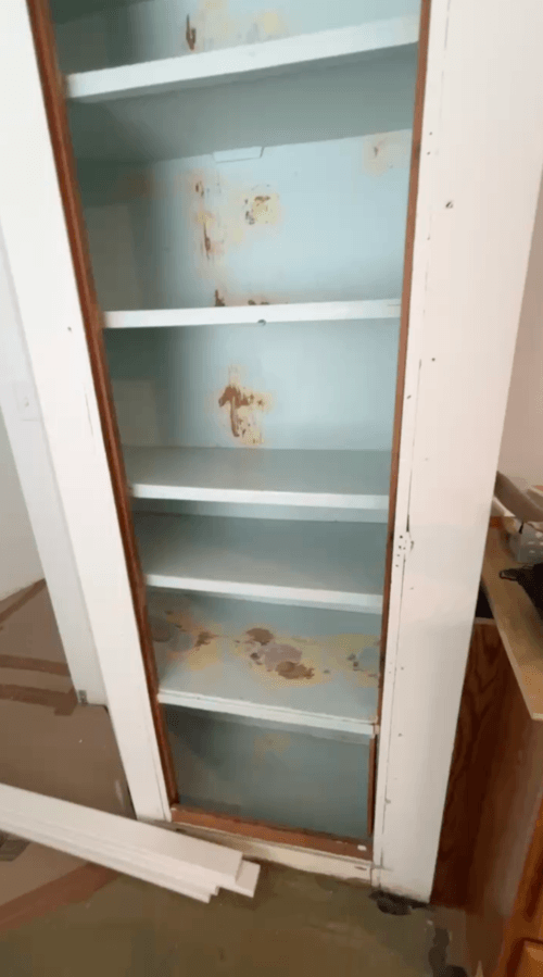 pantry before converted to built-in china cabinet glass door kitchen DIY