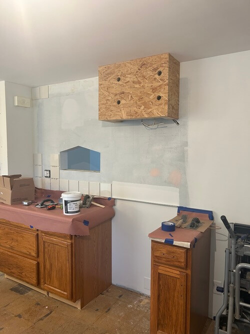 off-white ceramic tile kitchen wall DIY installation backsplash tile